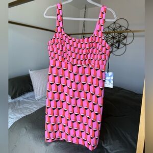 NWT Diane Von Furstenberg Target Pink Geometric Print Mini Dress Sz M 10 Barbie